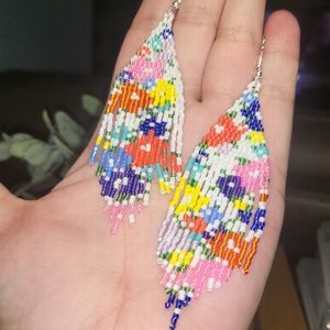New Handmade Beaded Into the Garden Fringe Earrings